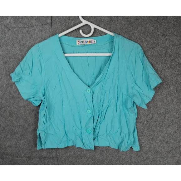 JAMS WORLD Shirt Top Women's Medium Blue Relaxed hawaiian Button Up - Picture 1 of 7